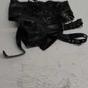 Women Faux Leather Hot Pants Shorts High Waist Slim Sexy Bandage Booty Punk Dance Club PU Leather Festival Rave Shorts (Small)