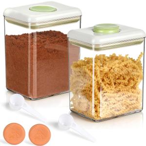 2 Pack POP Airtight Brown-Sugar Keeper-Container - Cereal Containers Storage 1.9Qt(61Oz/1.8L) Tablespoon Scoop Suitable for Storing Grains, Snacks, Dried Fruits etc,Stackable One-Touch Opening