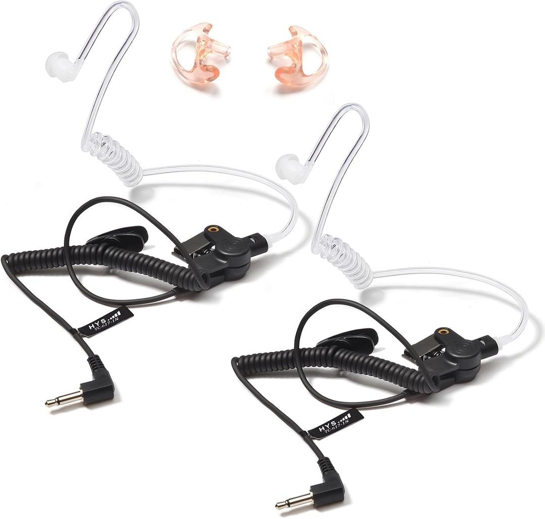 HYS 3.5mm Police Listen Only Acoustic Tube Earpiece with One Pair Medium Earmolds for Speaker Mics