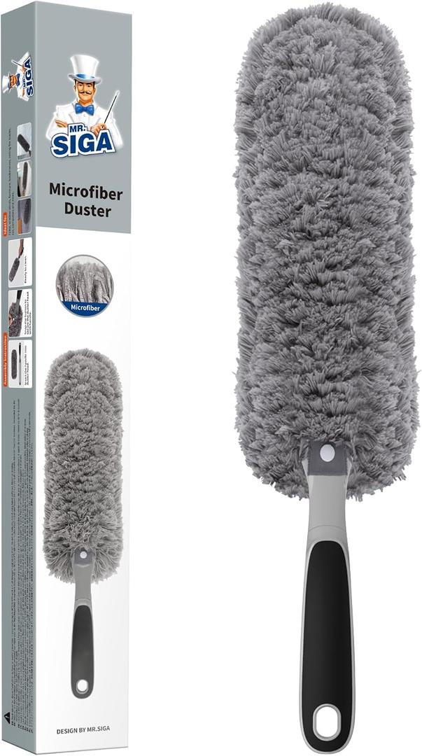 MR.SIGA Lint Free Microfiber Duster, Washable Duster for Household Cleaning Gray, 4.3*2.3*17.9 in
