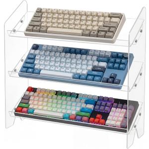 Sintuff 3 Tier Acrylic Keyboard Display Stand Clear 16.54" x 5.91" for Mechanical Keyboards Keycaps Transparent Riser Shelf for Desk Setup Retail Store or Collectibles Showcase Computer Tablet Storage