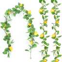 3 Pcs 5.74 ft Artificial Lemon Garland Lemon Vine Garland with Greenery Fake Fruit Party Decoration with Battery Powered Light for Home Door Wall Mantel Wedding Kitchen Table (Classic Style)
