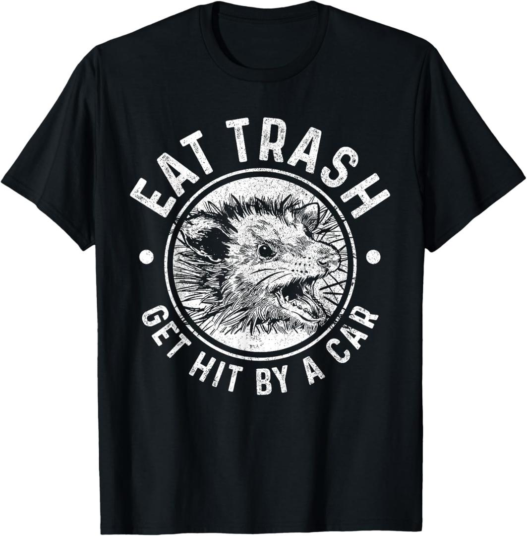 Opossum Eat Trash Get Hit By A Car Vintage Funny Possum T-Shirt Large