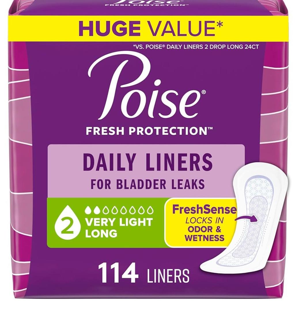 Poise Daily Liners, Incontinence Panty Liners for Bladder Leaks, 2 Drop Very Light Absorbency, Long Length, 114 Count of Pantiliners