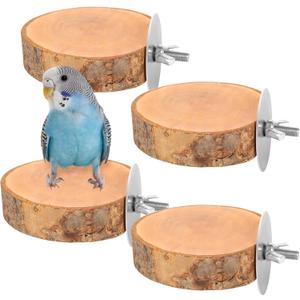 4PCS Natural Wood Round Bird Perch Platform for Cage - Parrot Perch Stand for Conures, Cockatiels, Budgies, Lovebirds, Parrotlets, Small Bird Cage Accessories