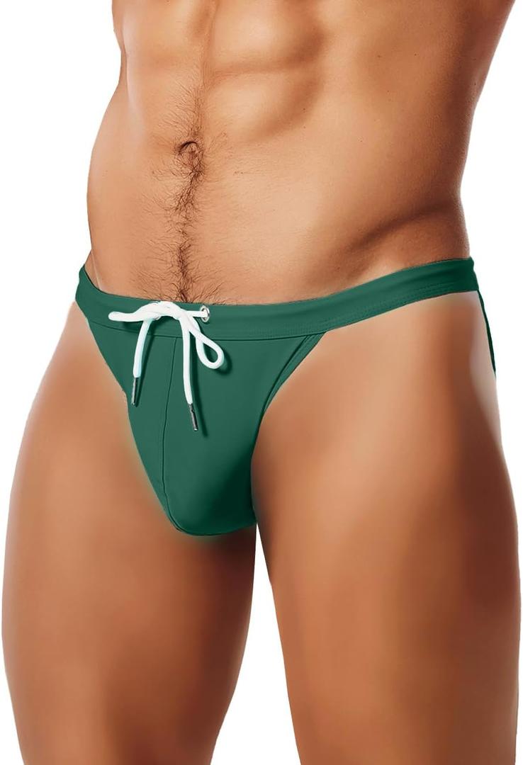 MIZOK Men's Sexy Low Rise Swimsuits Bikini Swimming Briefs Swimwear with Adjustable Drawstring (XL, Army)