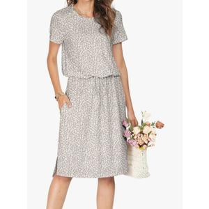 Simier Fariry Women Summer Midi Knee Casual Dress Pocket Hide Belly Short Sleeve Spring Work Travel Teacher Outfit (M)