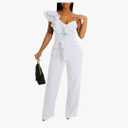 kaimimei Womens Casual Jumpsuits V-Neck Sleeveless Ruffle Backless Belted Wide Leg Pant Sexy Romper Party Clubwear Large, White 