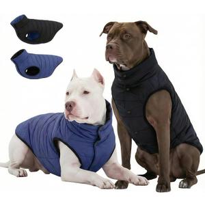 LovinPet Reversible Dog Puffer Coat for Dogs, DownInsulated Winter Jacket, WaterResistant & WindResistant, AntiStatic, Dual-Sided Blue & Black for Cold Weather,XL