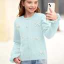 BesserBay Girl Fall 3D Bow Button Down Knit Ruffle Long Sleeve Cardigan Sweater 6-14 Years (Blue)