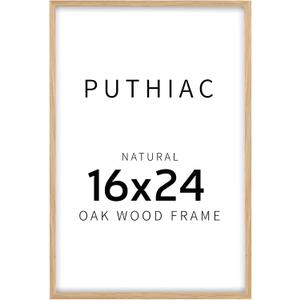 puthiac 16x24 Solid Oak Wood Picture Frame, 16 x 24 Poster Frames for Wall, Vertical or Horizontal, Plexi Front, 1 Pack, Natural Oak