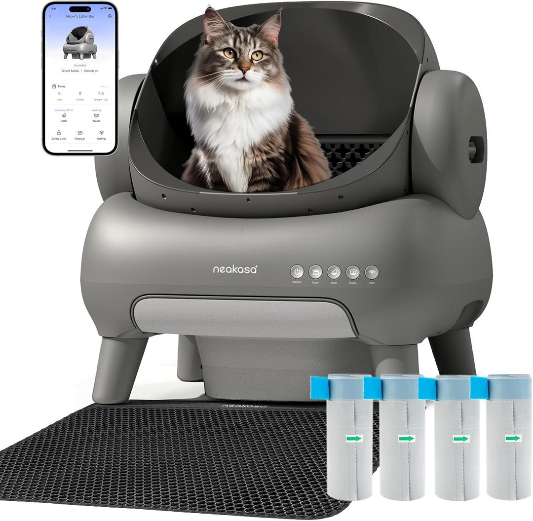 Neakasa M1 Plus Bundle Open-Top Self-Cleaning Cat Litter Box with APP Control, Includes 4 Rolls (60pcs) Refill Waste Bags, 2 Extra Rolls Added (Plus Version)