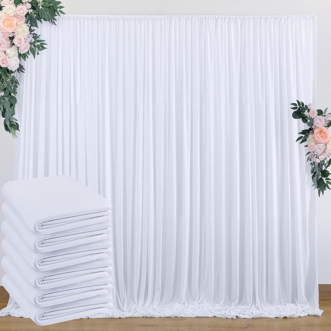 30x10ft Wrinkle Free White Backdrop Curtain for Parties Soft Fabric Drapes Wedding White Curtain Backdrop for Birthday Party Decorations Background for Photography 5x10ft, 6 Panels