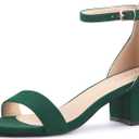 PARTY Women's Open Toe Ankle Strap Low Block Chunky Heels Sandals (8, Emerald Green)