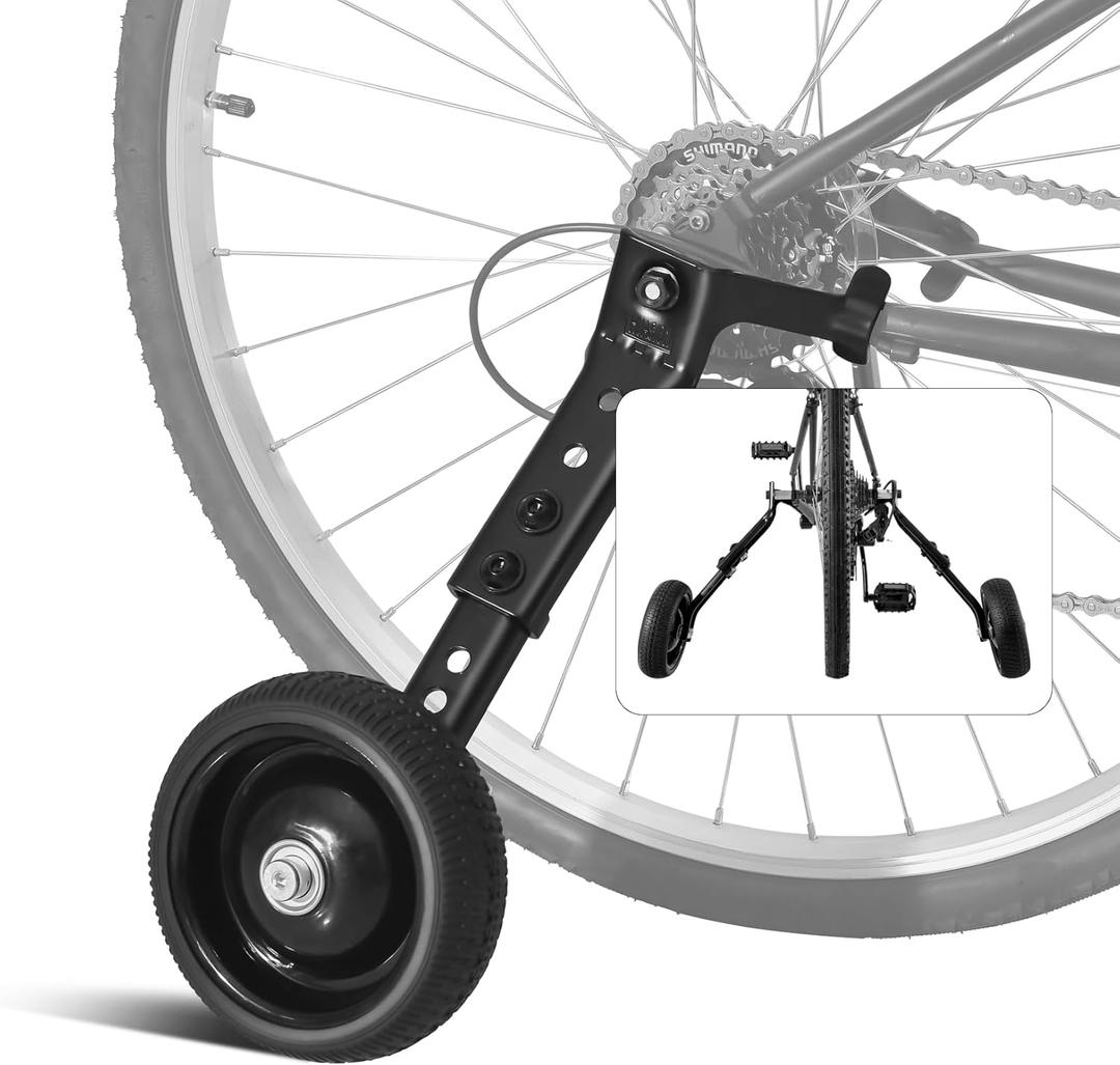 Adjustable Bicycle Training Wheels for Adults, Fit 24" to 28" Bikes, Steel Construction, Black, 2 Pair - Safe and Stable Learning Training Wheels