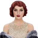 STfantasy 20S Finger Wave Wig Flapper Curly Synthetic Hair for Women 1920s Cosplay Costume Halloween Party Daily Everyday Wear (Reddish Brown)