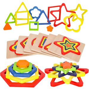 Toddler Puzzles Montessori Toy Wooden Shape Sorting Puzzle Sensory Toy Toddler Activities Preschool Learning Educational Autistic Developmental 1 2 3 Year Old Girl Boy 1-3 Dementia Game Easter Gift
