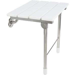 Folding Shower Seat Wall Mounted Bathroom Bathtub Safety Stool Chair, Solid Wood, with Support Legs, Load of 350 lbs, 14.88"(L)*12"(W)*17.12"(H) (WPC)