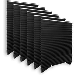 Blackout Paper Window Blinds 36" x 72" - 6 Pack Temporary Cordless Stick On Self-Adhesive No Drill Shades, Darkening Pleated Cover for Bedroom, Kitchen, Patio Door (Black, 100% Paper Material)
