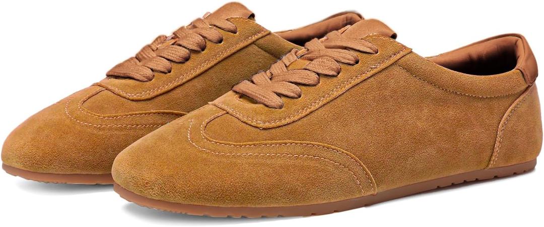 Suede Sneakers for Women Closed Round Toe Non Slip Athletic Shoes | Comfortable Lace-Up Walking Sneakers Casual Retro Lightweight Tennis Shoes