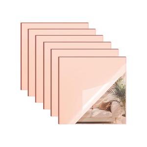 Rose Gold Mirror Acrylic Sheet - 8x8 inches, 6 Pieces | 1/8" Thick High-Gloss Plexiglass Panels for Decoration