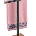ZCDCP Hand Towel Holder Stand, S-Shape Countertop Towel Stand with Wood Base Freestanding Towel Rack for Bathroom (Black)
