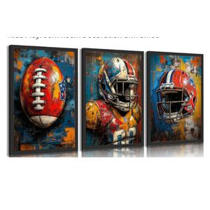 3pcs American Football Canvas Wall Art Cool Graffiti Rugby Posters Prints Paintings Teen Sports Enthusiasts Wall Decor Pictures for Boys Room Teen Kids Playroom Room Decoration Unframed