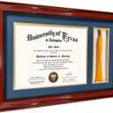 GMFrames Solid Wood Diploma Frame with Tassel Holder for 8.5x11 Certificate with Navy over Gold Mat,Cherry Finish with Intricate Black Rope Detail,UV Protection Acrylic, 11x17 for 8.5x11 with Tassel