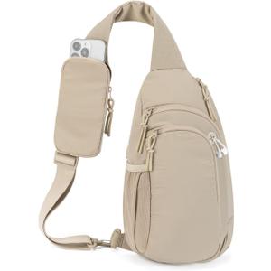Sling Bag Nylon Crossbody Bags for Women with Anti-theft RFID Blocking Pocket Cross Body Purse Adjustable Shoulder Strap (Large, Khaki)