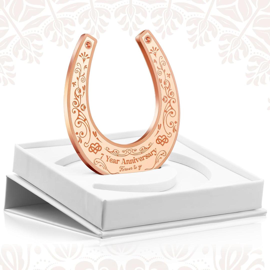 Rtteri 7 Year Anniversary Copper Gifts for Him/her 7th Anniversary Wedding Gift for Couple Lucky 7 Years of Marriage Horseshoe 7th Wedding Copper Gifts with Box for Women Men Couple
