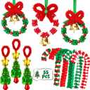 Christmas Crafts for Adults Kids,55 Sets Christmas Beaded Ornament Kit,Including 20 Pcs Wreath with Bell/5 Pcs Tree/30 Pcs Candy Cane,Holiday Tree Decorations Party Supplies