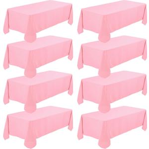 8 Pack Premium Pink Tablecloth 60 x 102 Inch, Rectangle Table Clothes for 6 Foot Rectangle Tables Washable Polyester Fabric Table Covers for Wedding Party Reception Banquet Buffet