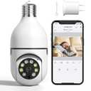 2 Pcs Light Bulb Security Cameras Wireless Indoor 355 Degree Pan/Tilt 3MP Camera Surveillance with Motion Detection Alarm Night Vision Two-Way-Talk Supported 2.4GHz WiFi (Not Compatible 5G WiFi)