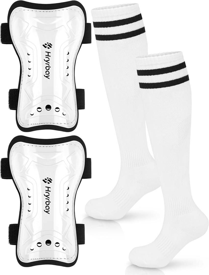 Hryrbay Kids Soccer Shin Guards and Socks Toddler Soccer Shin Pads Protective Defender Gear for Boys Girls Ages 3-15 Great for Training, Matches, Inspired by the World Cup, Size: Medium