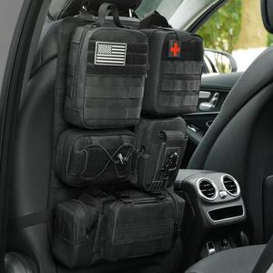 Universal Tactical Vehicle Seat Back Organizer Panel with 5 Detachable MOLLE Pouches - Medical, Phone, Storage Pouch, Suitable for Vehicles Such as Jeep, Truck, SUV, Ford, Chevrolet, etc (BLACK)