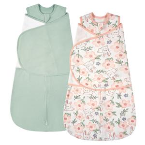 ZIGJOY Baby Swaddle Sleep Sack, 1.0 TOG Sleep Sack Swaddles for Newborns & infant 0-6 Months 100% Cotton Baby Wearable Blanket for Newborn Registry Essentials Green&Rabbit Flower