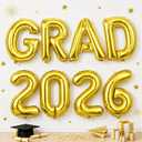 Gold Grad 2026 Balloons, 2026 Graduation Decorations Set Congrats Grad Foil Balloons Banner Sign for Class of 2026 Graduation Decorations College High School Prom Party Backdrop Supplies