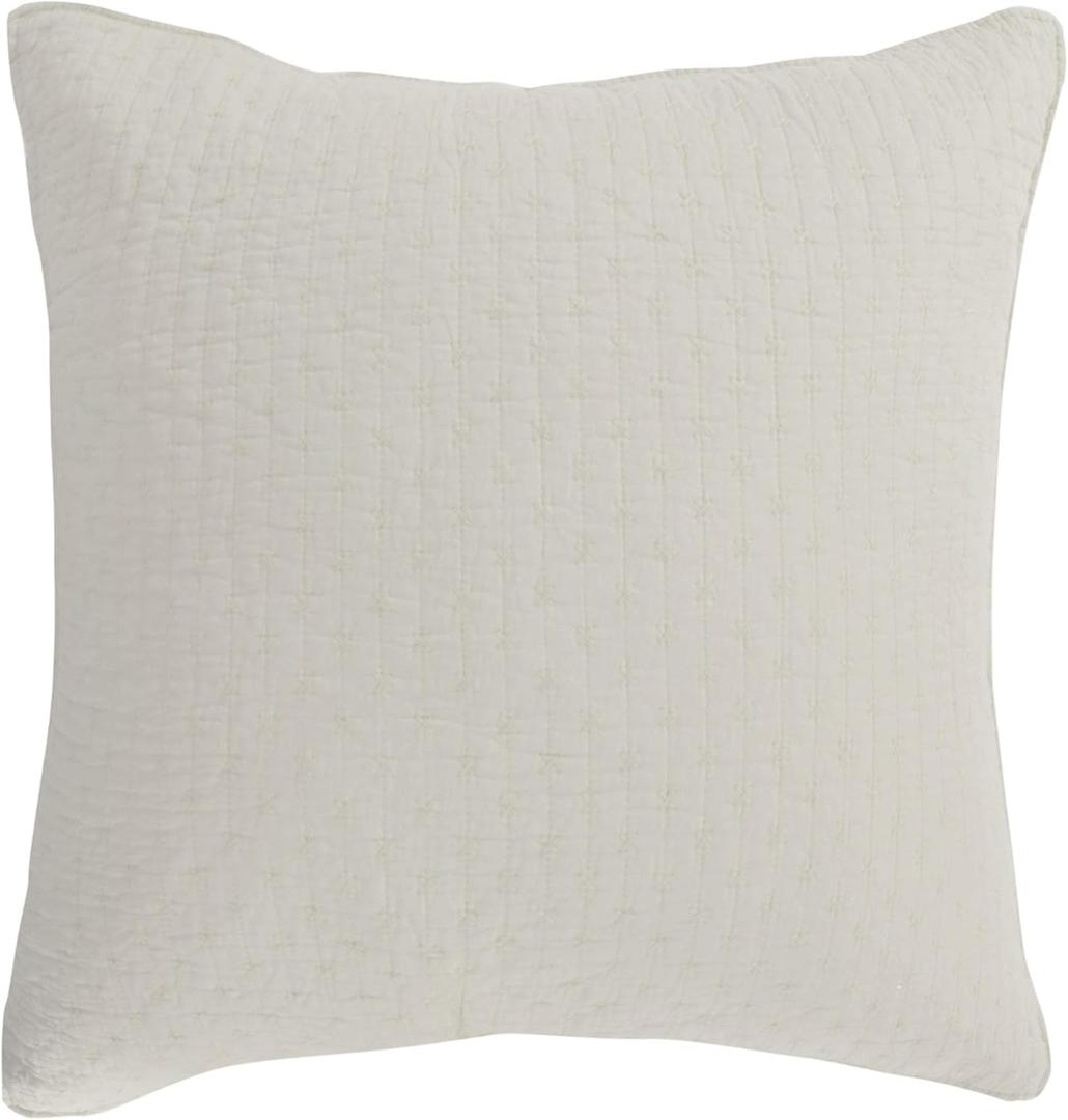 Levtex Home - Cross Stitch Cream - Euro Shams Set of Two - (26x26in.), No Insert - Cross Stitched Pattern - Cotton Fabric