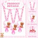 Coume 36 Pcs Baby Shower Pacifiers Necklace Bear Bottle Acrylic Baby Pacifiers Charm Necklace for Guests Gender Reveal Party Favors Prize Table Scatter(Girl,Pink)