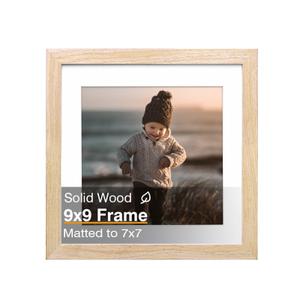 KINLINK 9x9 Picture Frame, Natural Wood Square Solid Wood Frames for Pictures 7x7 with Mat or 9x9 without Mat, Wall and Tabletop Display Photo Frames Natural Wood 1 Pack, Set of 2