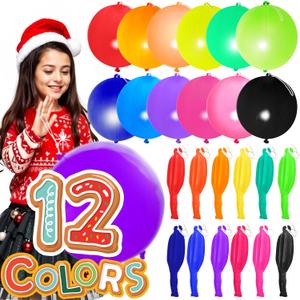30Pcs Premium 18 inches Heavy Duty Punch Balloons with Rubber Bands, 12 colors, Odorless Punching Balloon Toy For Birthday Party, Goodie Bag, Stuffers, Bouncy Balls