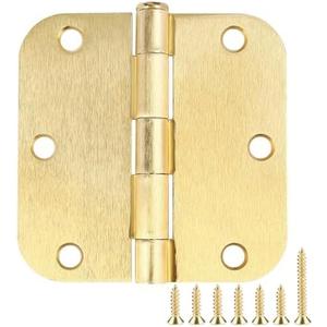 6 Pack Rounded Door Hinges 3.5 inch X 3-1/2" 5/8 Radius, Brushed Brass 3  Inch Satin Gold Interior Standard Hinge for Bedroom Wood/French Style Clear Glass Doors Easy Install Hardware Accessories