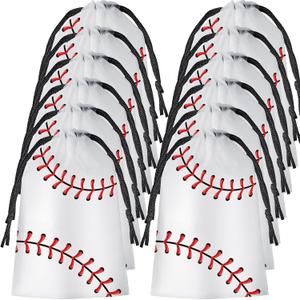 Flutesan 25 Pack 6 x 8 Inch Drawstring Baseball Party Favor Bags Plastic Baseball Snack Goodie Bags Gift Packaging Storage for Kids Boys Birthday Sports Theme Party Supplies