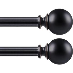 KAMANINA 2 Pack Curtain Rods for Windows 48 to 84 Inch (4-7ft), 7/8 Inch Single Heavy Duty Window Curtain Rod Adjustable Decorative Drapery Rods with Round End, Black