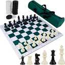 Juegoal 20" Portable Chess & Checkers Set, 2 in 1 Travel Board Games for Kids and Adults, Folding Roll up Chess Game Sets, Extra 26 Checker Pieces, Tournament Thick Mousepad Mat with Storage Bag