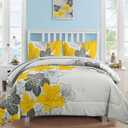 Luxudecor Floral Comforter Set Twin Size, 6 Pieces Bed in a Bag Yellow Floral Comforter and Sheet Set, Soft Microfiber Yellow Complete Bedding Sets for All Seasons 68"86"