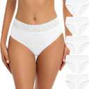 RHYFF Womens Underwear Cotton Bikini Panties Lace Soft Hipster Panty Ladies Stretch Full Briefs 5 Pack (White, XL)
