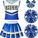 Spooktacular Creations Halloween Girl Cheerleader Costume, Cheer Uniform Set, Cheerleading Outfit for Halloween DressUp Party (Small(5-7 yrs), Blue)