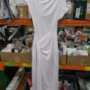 Mojessy Women Bodycon Maxi Dress Sexy Mock Neck Lace Up Bandage Ruched Short Sleeve Long Dress Cocktail Dress (Small, White)