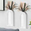 Set of 2 Wooden Wall Vases with Dried Pampas Grass & Eucalyptus, Boho Farmhouse Decor for Living Room, Entryway, Bathroom, Rustic Home Art(White)